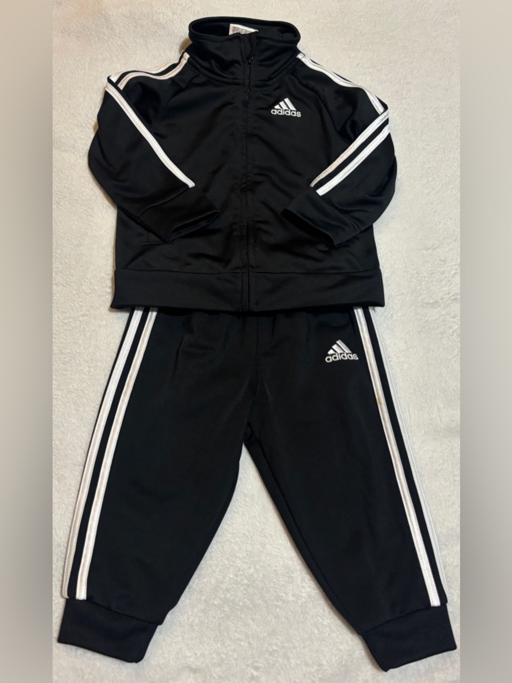 Adidas 2 Piece Tracksuit Set Black White Stripes 9M